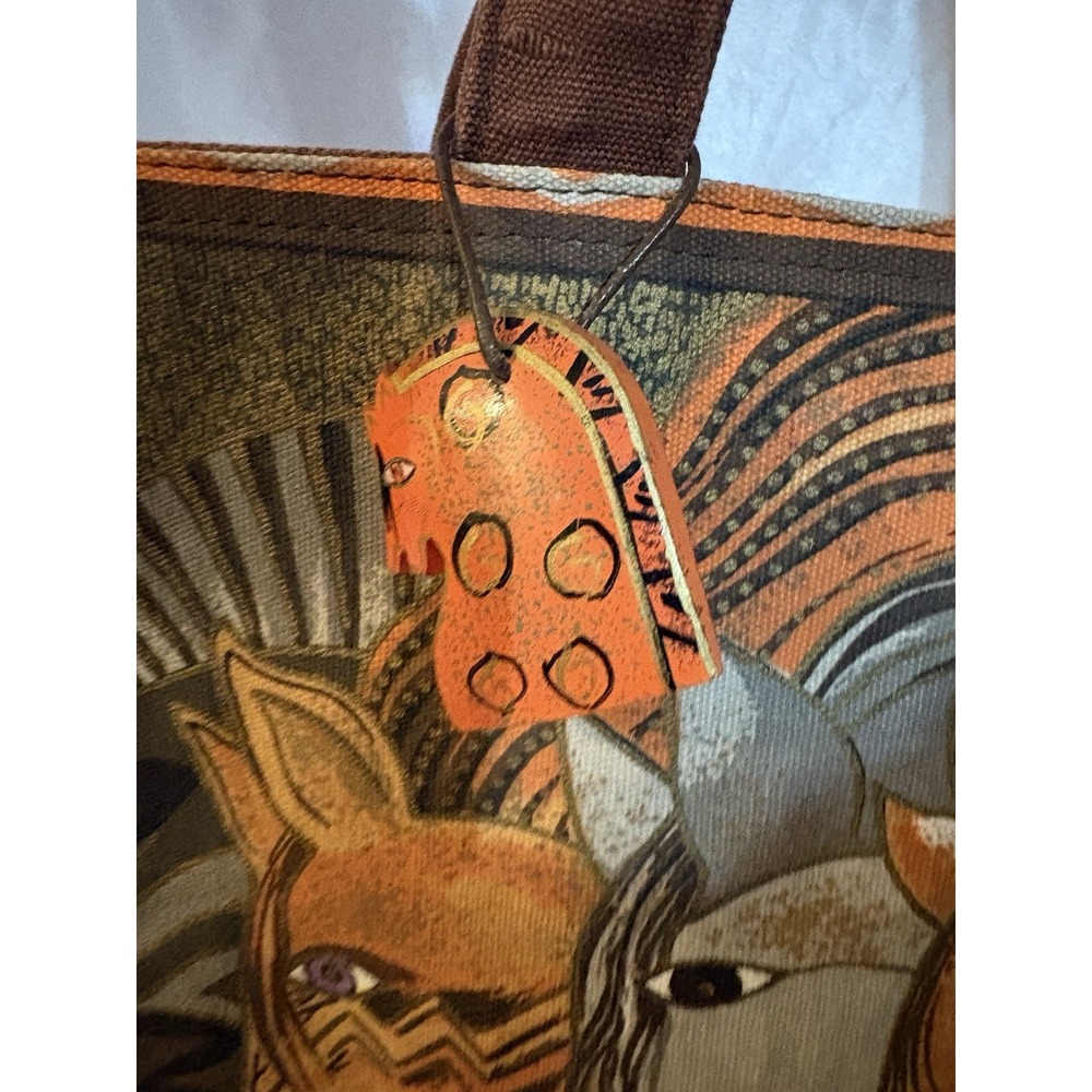 Laurel Burch Indigo Horses Canvas Tote Bag Large Brown Orange Southwestern Art - Picture 3 of 10